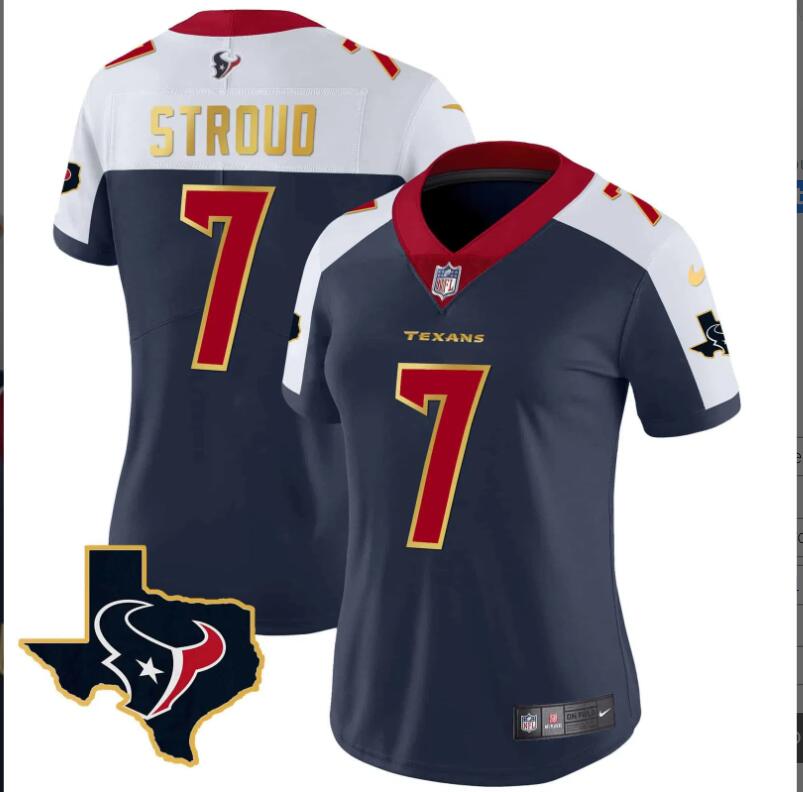 Women Houston Texans #7 Stroud Gold Trim Vapor 2024 NFL Nikeblue  jerseys